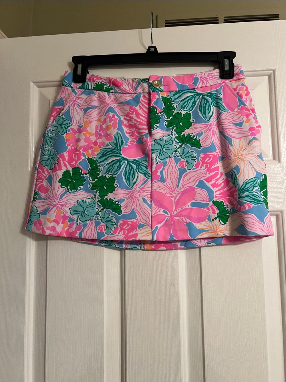Lilly Pulitzer Pink Tropical Floral Mini Skirt with Green Accents